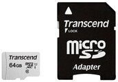 Карта памяти 64Gb MicroSD Transcend Class 10 + адаптер (TS64GUSD300S-A)
