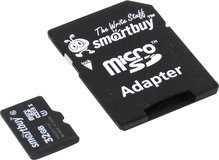 Карта памяти 32Gb MicroSD SmartBuy Class 10 + adapter (SB32GBSDCL10-01)