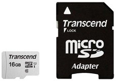 Карта памяти 16Gb MicroSD Transcend Class 10 + адаптер (TS16GUSD300S-A)