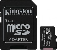 Карта памяти 64Gb MicroSD Kingston Canvas Select Plus Class 10 + SD адаптер (SDCS2/64GB)